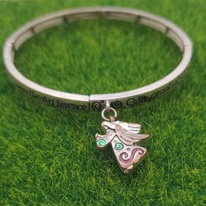 Silver Tone Angel Charm Bracelet God Grant Me The Sernity Prayer B3006